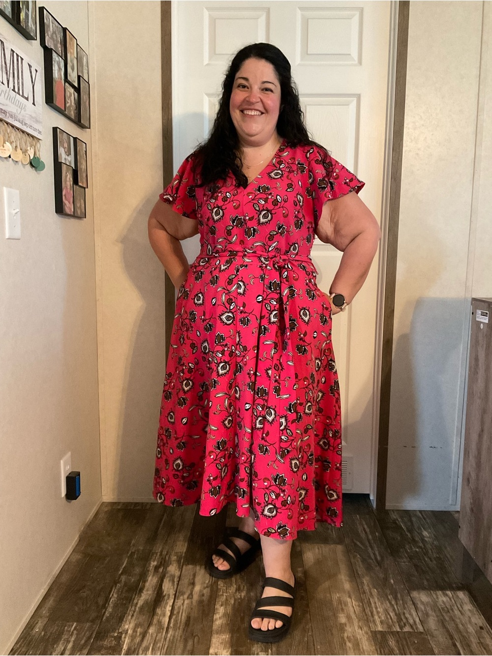 Lane Bryant Hot Pink Floral Hi/Lo Wrap Midi Dress.  Size 18.